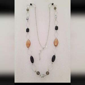 LIA SOPHIA SILVER TONE BLACK,GREY RESIN 37"- 40" NECKLACE NWT